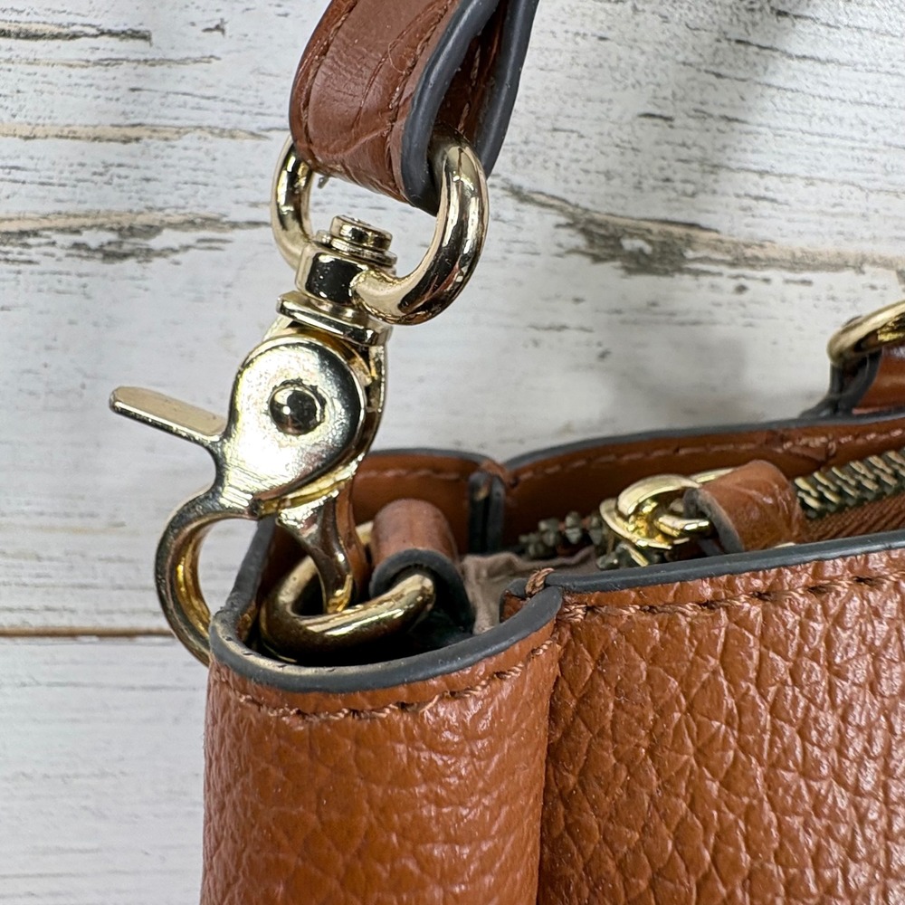 Nanette Lepore Satchel Crossbody Bag 10x8 Cognac Pebbled Croc Chic Purse - Picture 8 of 15